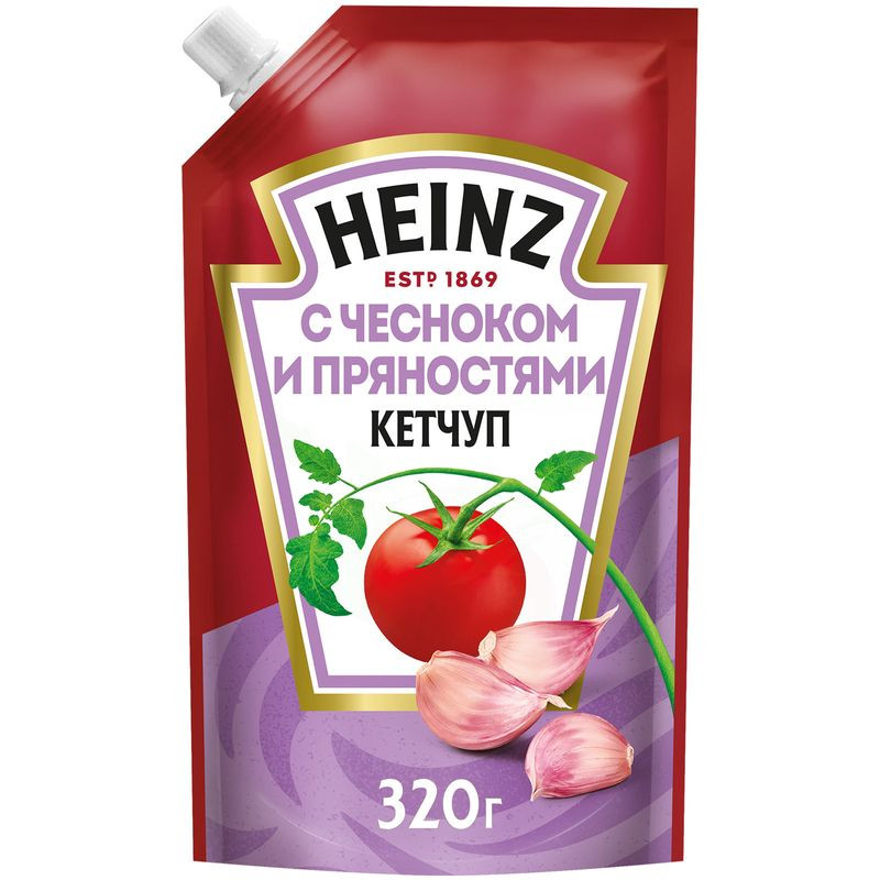 Изображение товара Кетчуп Heinz с чесноком и пряностями 320г - насыщенный соус для гурманов