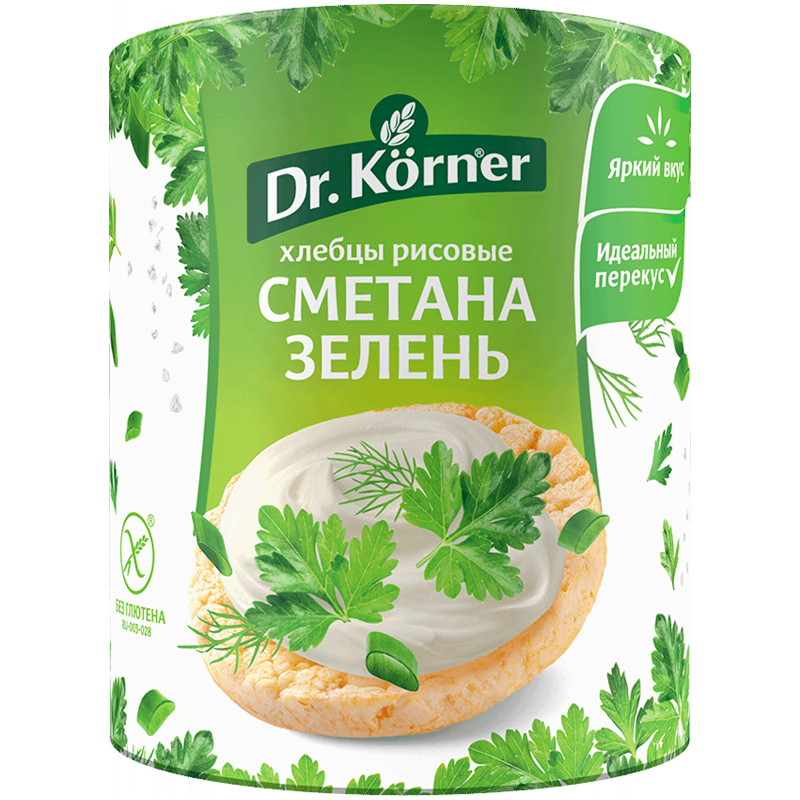 Изображение товара Хлебцы Dr.Korner Рисовые со сметаной и зеленью хрустящие, 80г