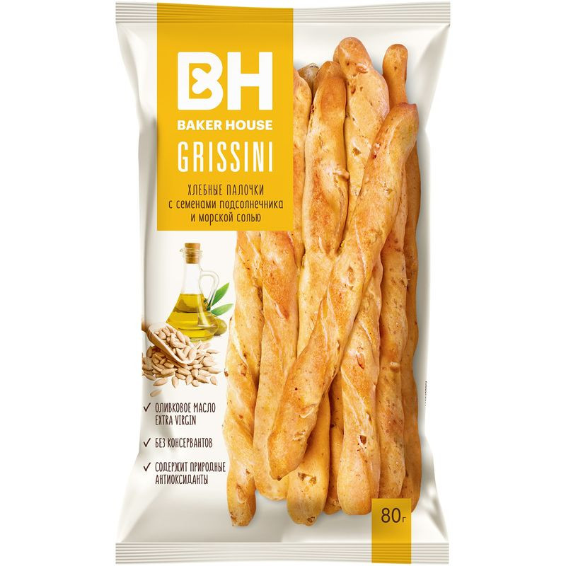 Изображение товара Хлебные палочки Baker House Grissini с семенами подсолнечника и морской солью 80г