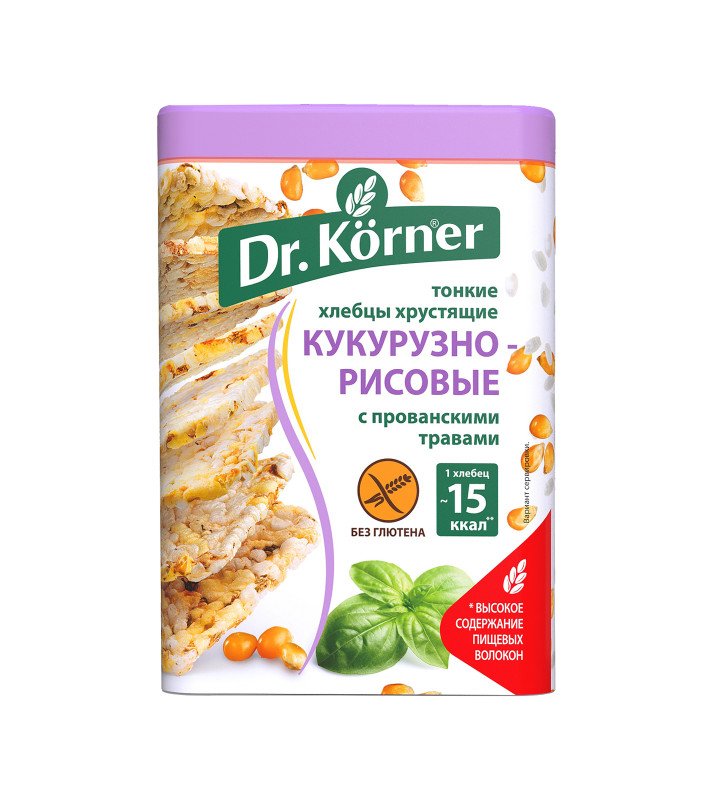 Изображение товара Хлебцы Dr.Korner кукурузно-рисовые с прованскими травами без глютена хрустящие, 100г