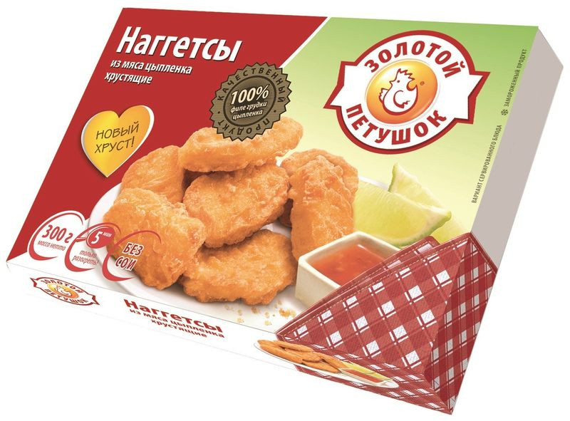 Изображение товара Наггетсы Золотой петушок из мяса цыплёнка 300 г хрустящие, Россия