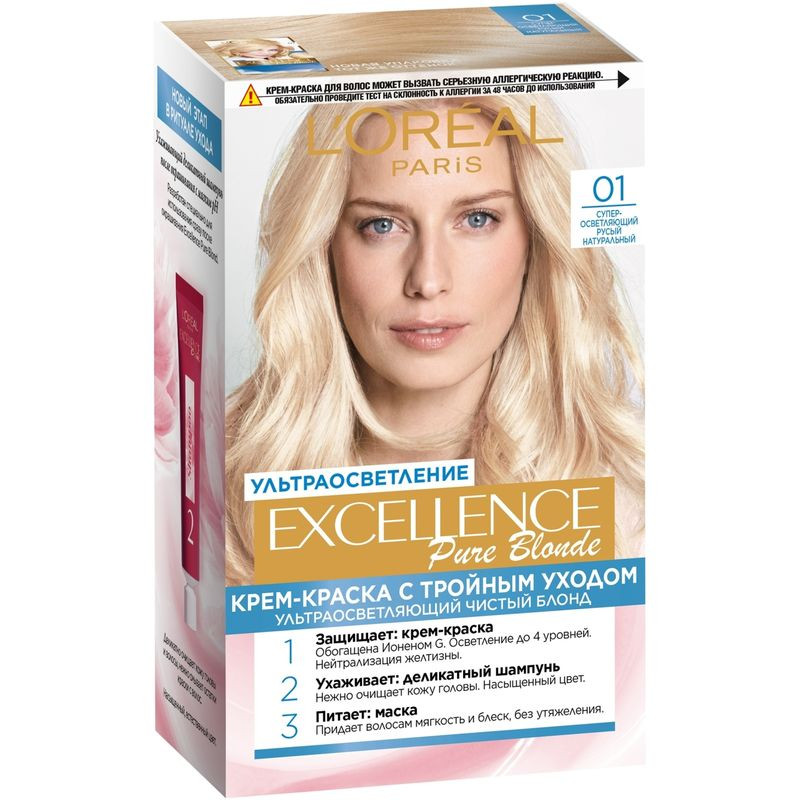 Изображение товара Крем-краска для волос Loreal Paris Excellence Pure Blonde суперосветляющий русый 01