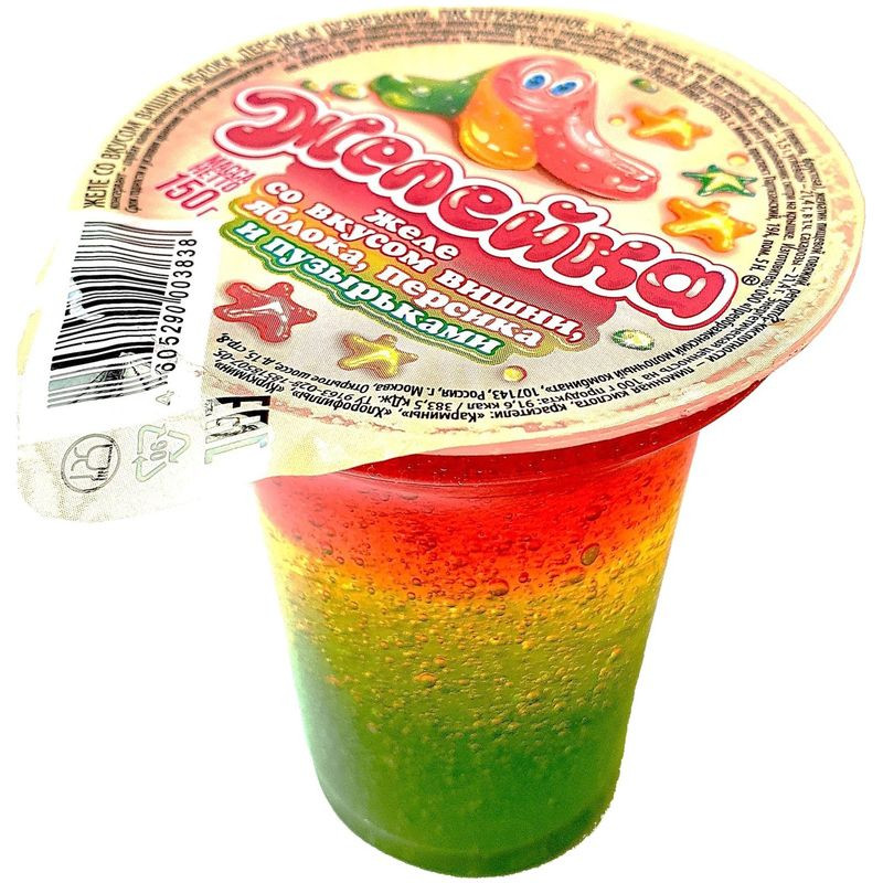 Изображение товара Желе Жалейка со вкусом вишни-яблока-персика и пузырьками, 150г