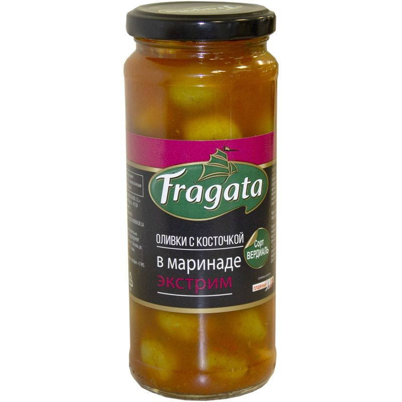 Изображение товара Оливки Fragata Экстрим в маринаде с косточкой сорт Вердиаль 340г