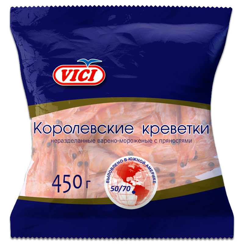 Изображение товара Креветки Vici Королевские варено-мороженные 450 г
