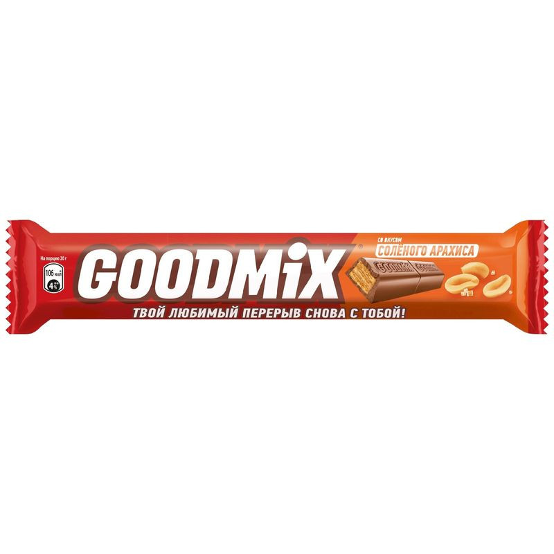 Изображение товара Шоколад молочный Goodmix с начинкой со вкусом солёного арахиса и вафлей 40г
