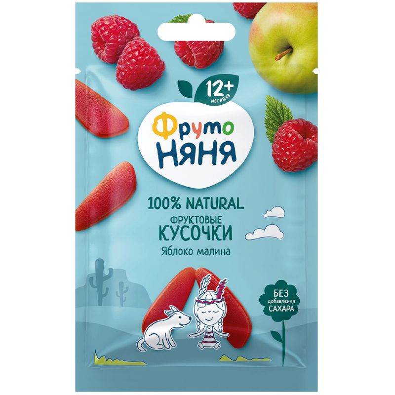 Изображение товара Фруктовые кусочки ФрутоНяня яблоко-малина 15г натуральный перекус для детей от 12 месяцев