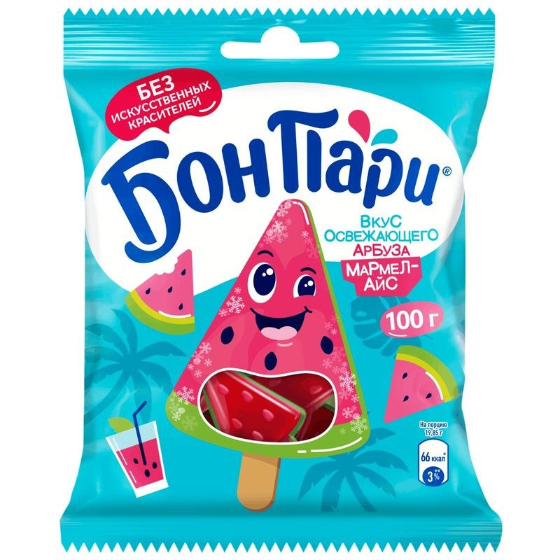 Изображение товара Мармелад Бон Пари Мармел-Айс жевательный освежающий арбуз 100г