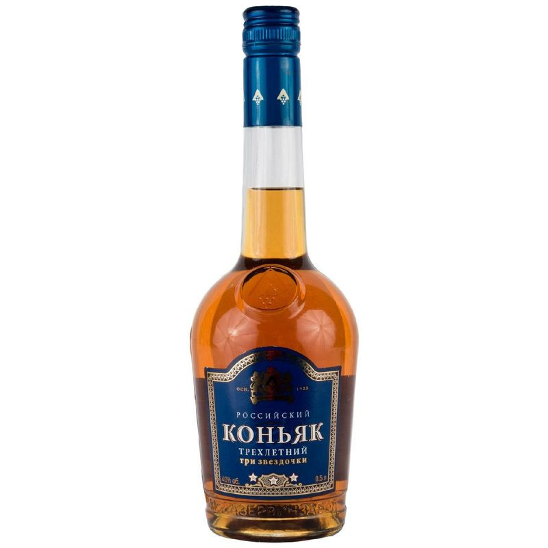 Изображение товара Коньяк Три звёздочки трехлетний 40%, 500 мл - отечественный коньяк с мягким вкусом