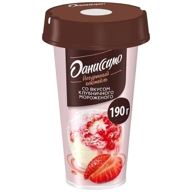 Изображение товара Коктейль йогуртовый Даниссимо клубничное мороженое 190 г вкусный десерт напиток