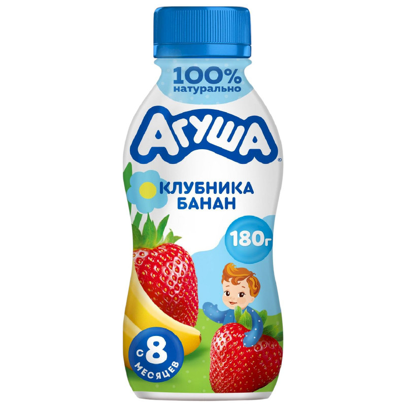 Изображение товара Йогурт питьевой детский Агуша Клубника-Банан с 8 месяцев 2.7%, 180г