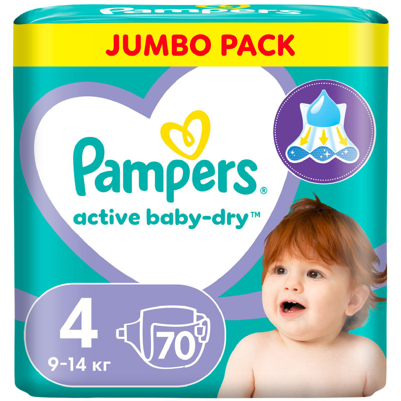 Изображение товара Подгузники Pampers Active Baby-Dry Maxi р.4 9-14кг, 70шт