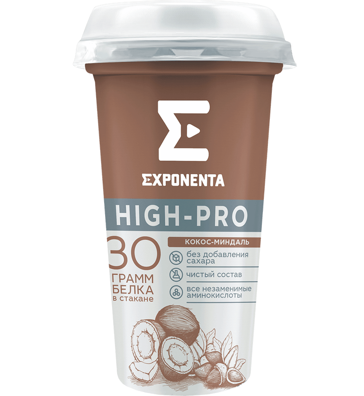 Изображение товара Напиток кисломолочный Exponenta High-Pro кокос-миндаль обезжиренный, 250мл