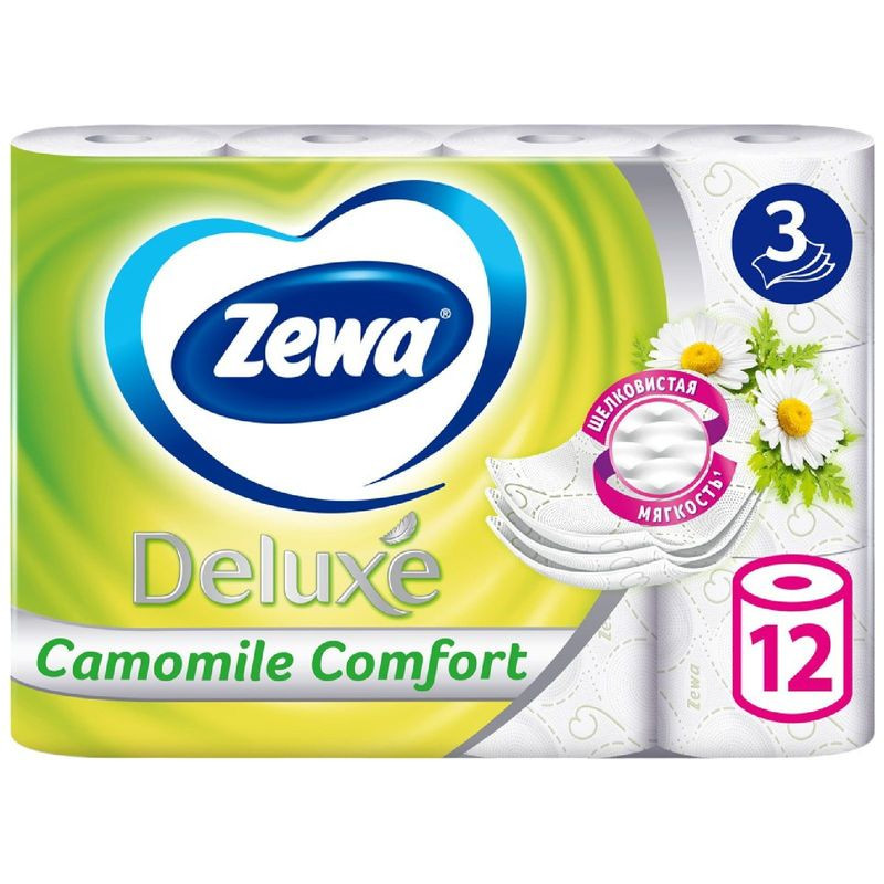 Изображение товара Туалетная бумага Zewa Deluxe Camomile Comfort 3 слоя 12 шт аромат ромашки