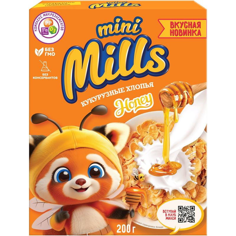 Изображение товара Хлопья кукурузные Mini Mills медовые 200г натуральный вкус