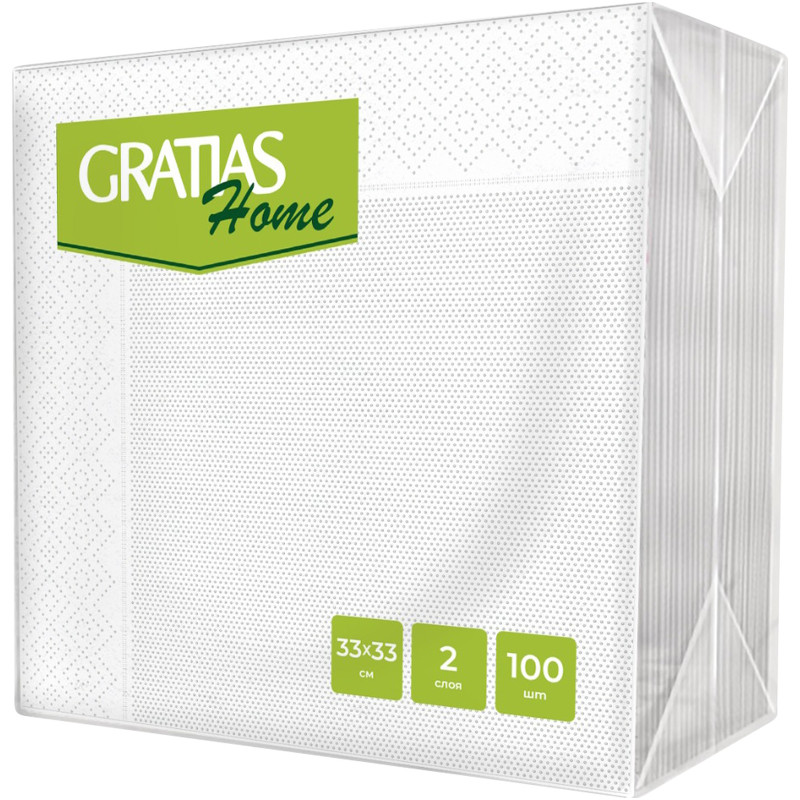 Изображение товара Салфетки бумажные Gratias Home белые 2 слоя 33х33см, 100шт