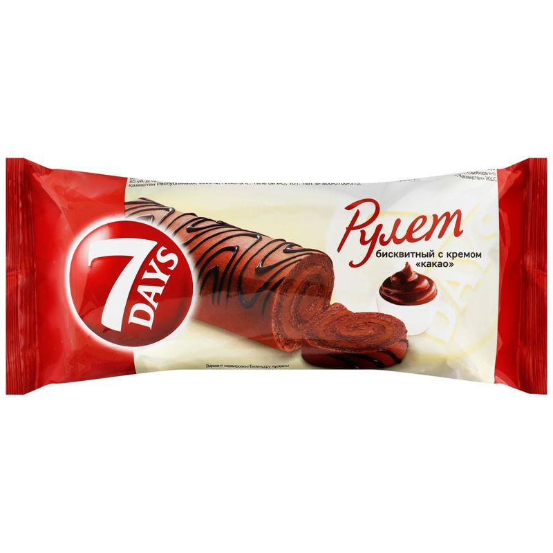 Изображение товара Рулет бисквитный с кремом какао 7Days 200г вкусное лакомство Россия