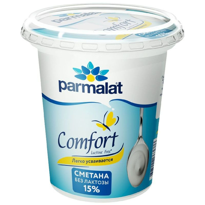 Изображение товара Сметана Parmalat Comfort безлактозная 15% 300г свежая и качественная