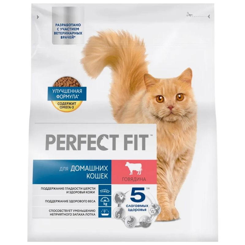 Изображение товара Сухой полнорационный корм Perfect Fit говядина для взрослых кошек 650 г