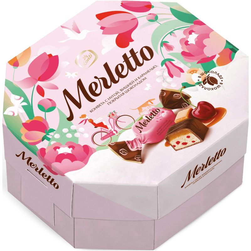 Изображение товара Конфеты Konti Merletto с нугой, вишней и карамелью глазированные,150г
