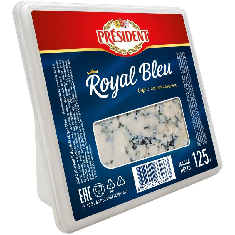 Изображение товара Сыр President Royal Bleu с голубой плесенью 55%, 125г