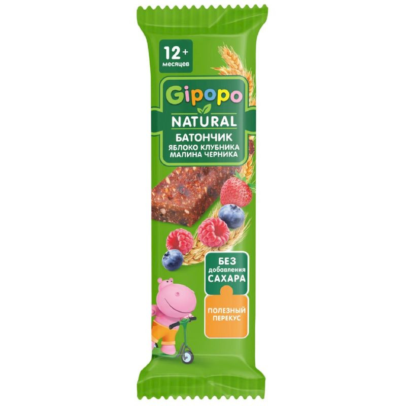Изображение товара Детский батончик Gipopo Яблоко-Клубника-Малина-Черника 20г натуральный перекус