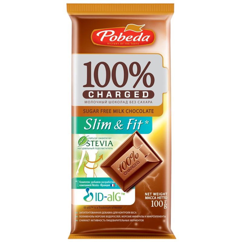 Изображение товара Шоколад молочный Победа Вкуса Чаржед слим энд фит без сахара 100г