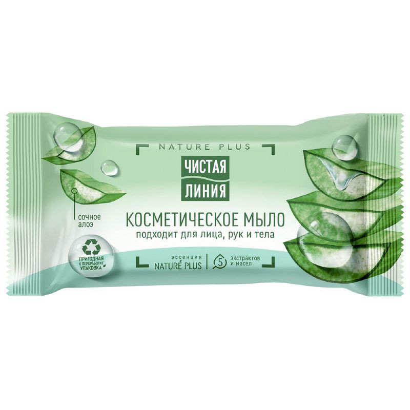 Изображение товара Мыло Чистая Линия алоэ косметическое 75 г - мягкое очищение и увлажнение
