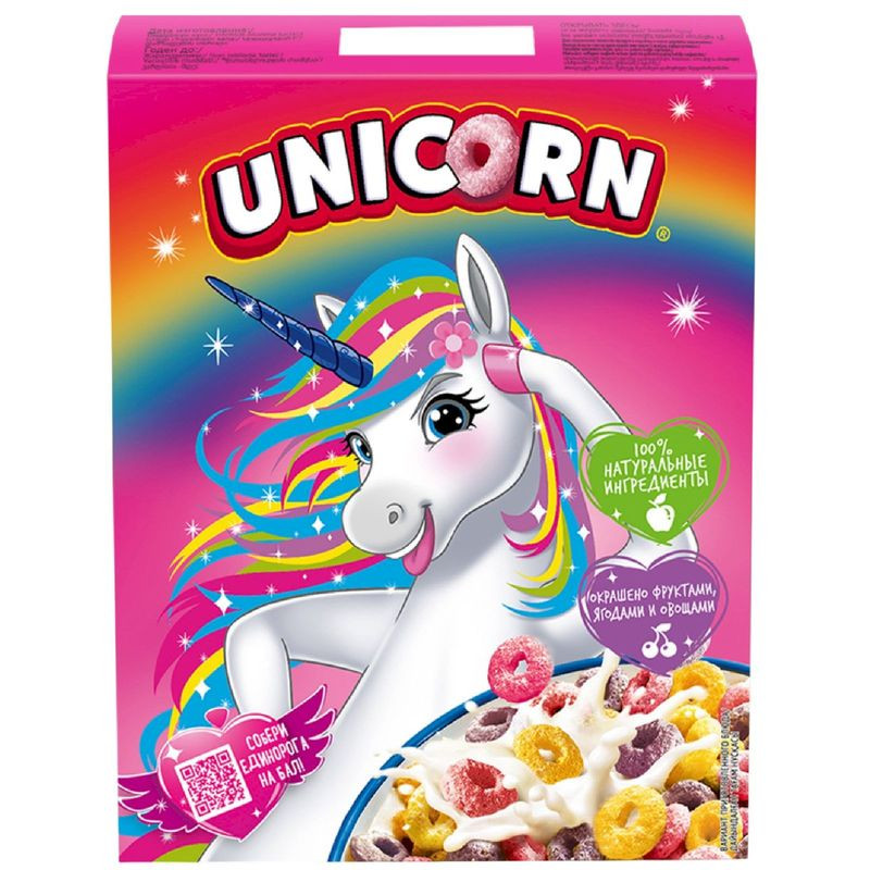 Изображение товара Завтрак готовый Unicorn Радужные колечки с фруктовым вкусом 195 г