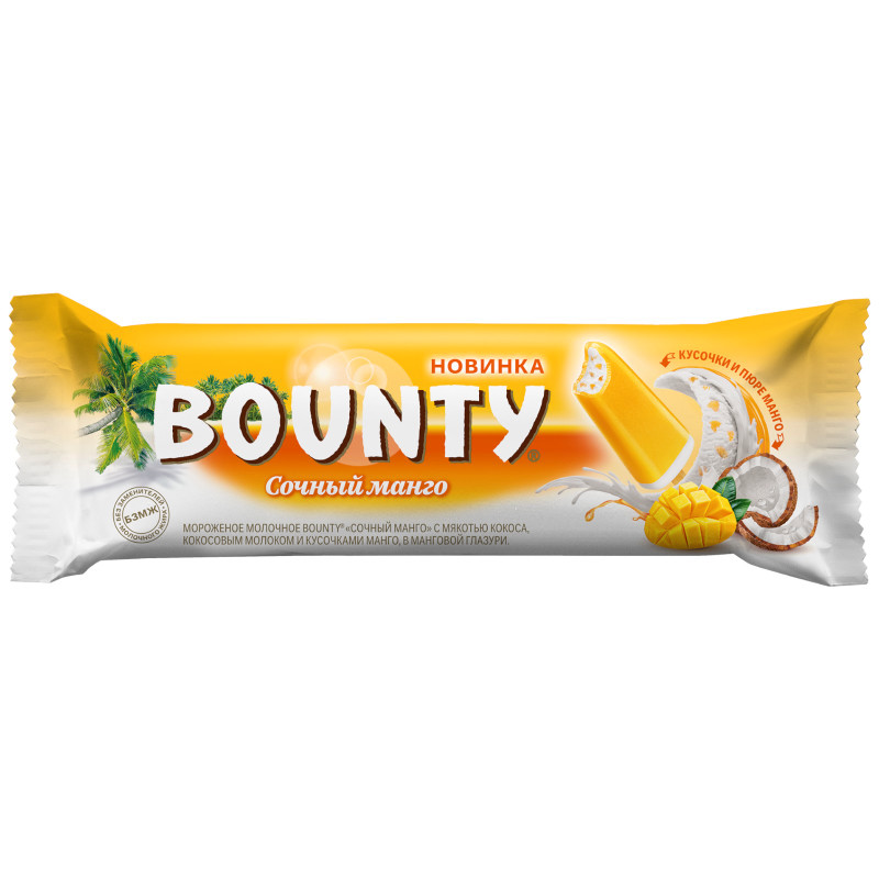 Изображение товара Мороженое Bounty Сочный манго молочное с мякотью кокоса 6.5%, 64г