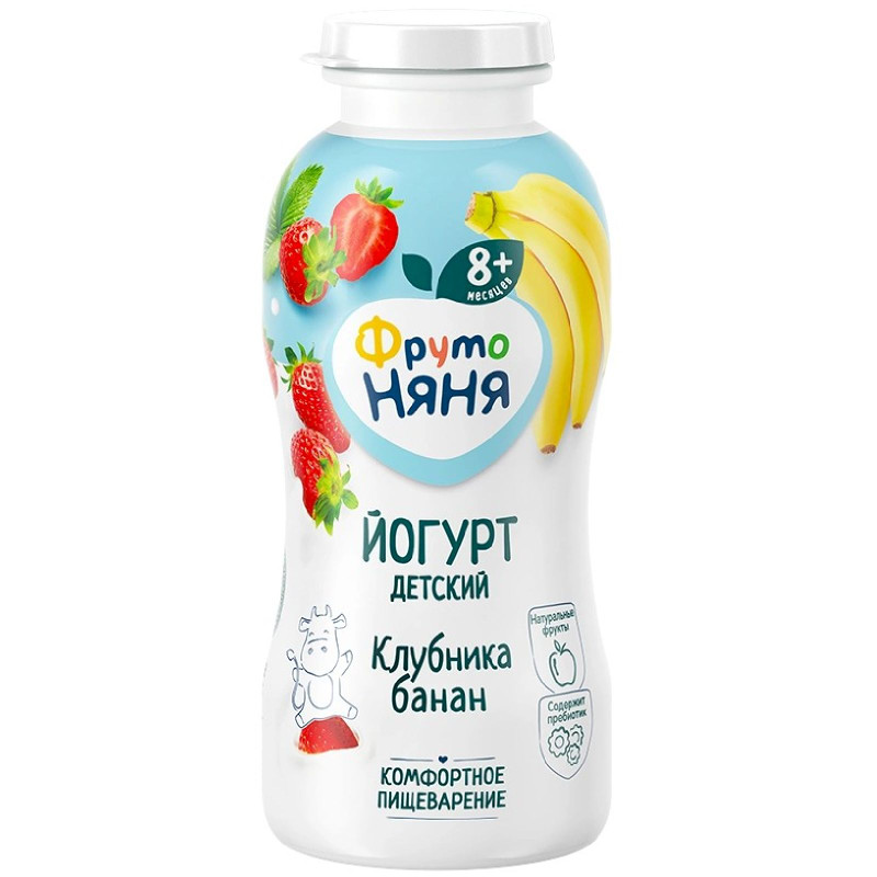Изображение товара Йогурт питьевой ФрутоНяня с клубникой и бананом обогащенный пребиотиком 2.5%, 200г