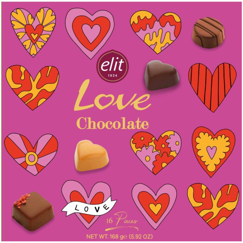 Изображение товара Конфеты ассорти Elit 1924 Love Chocolate с начинками, 168г – шоколадные десерты