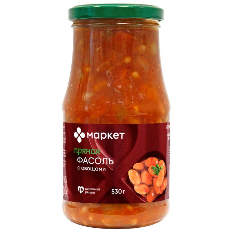 Изображение товара Фасоль с овощами в томатном соусе Маркет 530г натуральный продукт