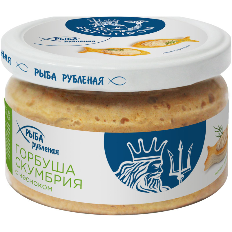 Изображение товара Горбуша + скумбрия Европром рубленая с чесноком, 180г