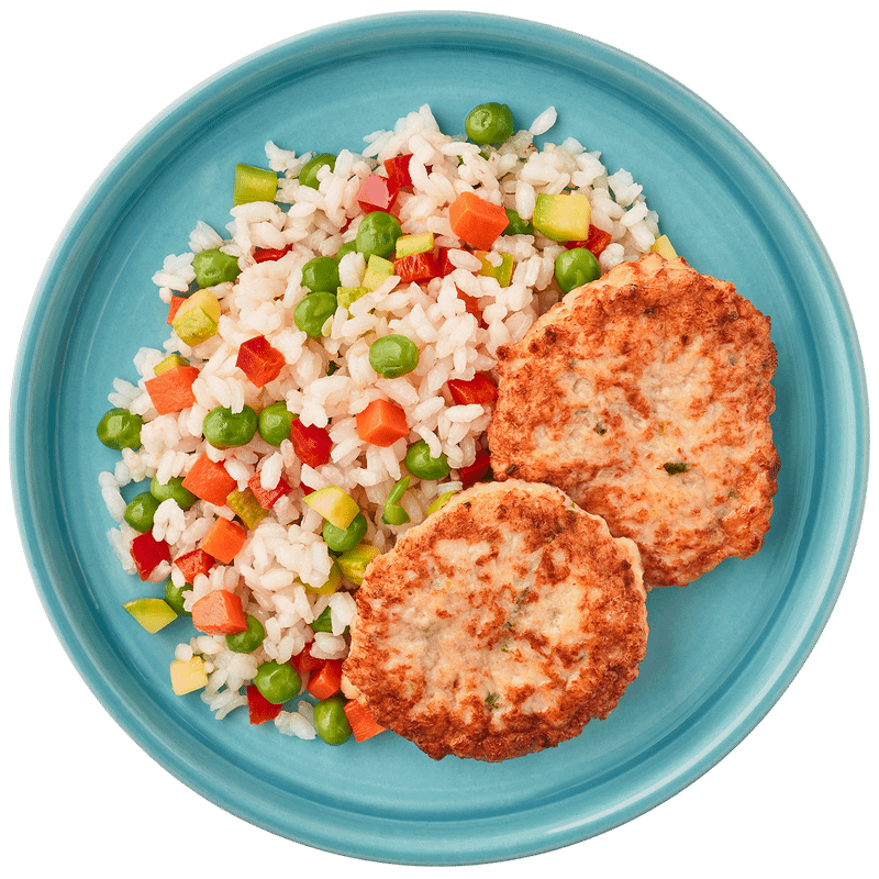 Изображение товара Оладьи из курицы с рисом и овощами Перекрёсток Select, 250г