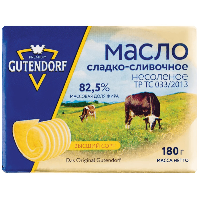 Изображение товара Масло сладкосливочное Gutendorf Традиционное несоленое 82.5%, 180г