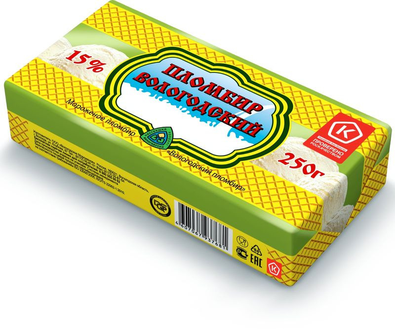 Изображение товара Вологодский Пломбир ванильное 15% 250г - классическое российское мороженое