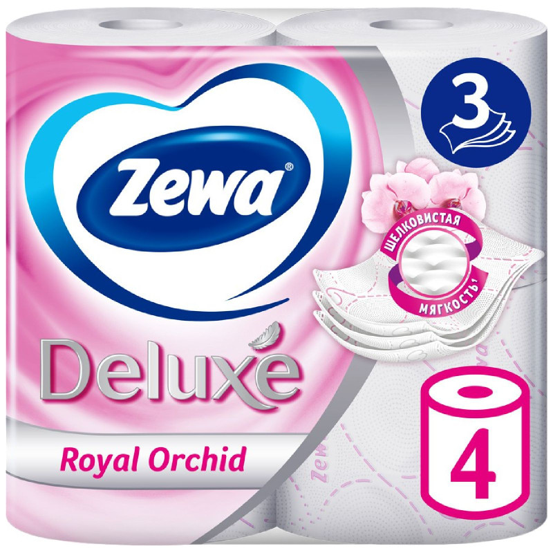 Изображение товара Туалетная бумага Zewa Delux с ароматом орхидеи 3 слоя, 4шт