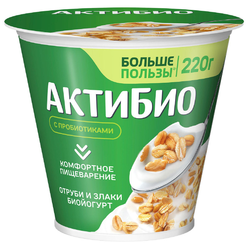 Изображение товара Биойогурт Актибио с отрубями и злаками обогащенный бифидобактериями 2.9%, 220г