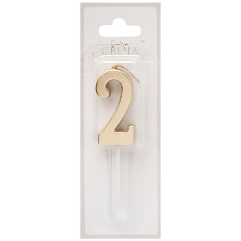Изображение товара Свеча цифра 2 металлик высота 4.5 см для торжества
