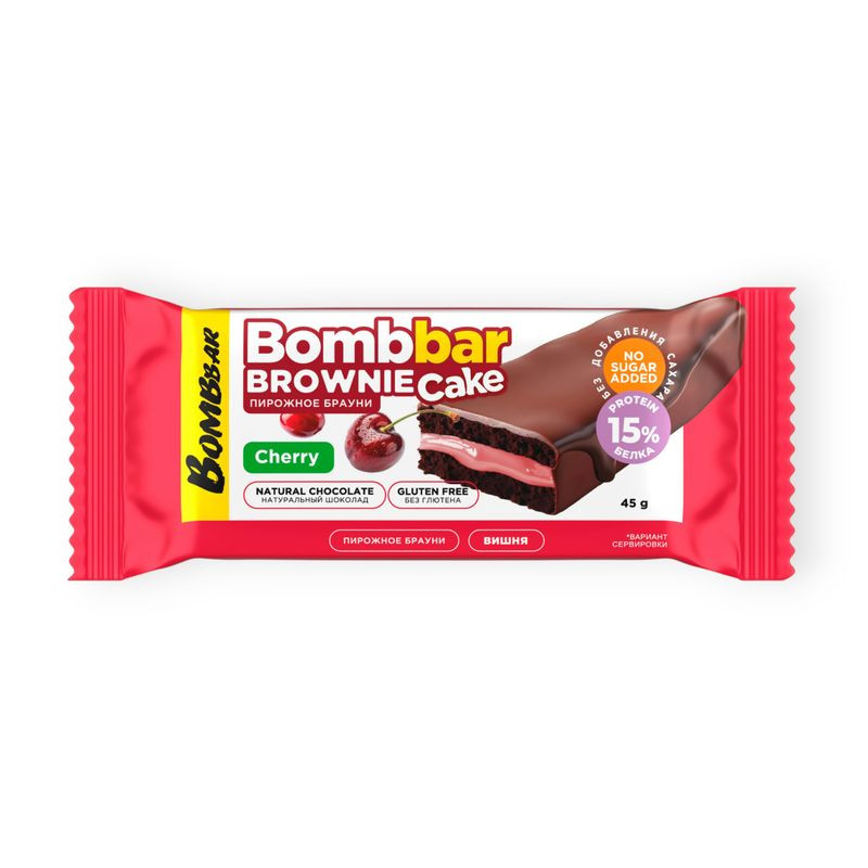 Изображение товара Протеиновое пирожное Bombbar с вкусом брауни и вишни 45г