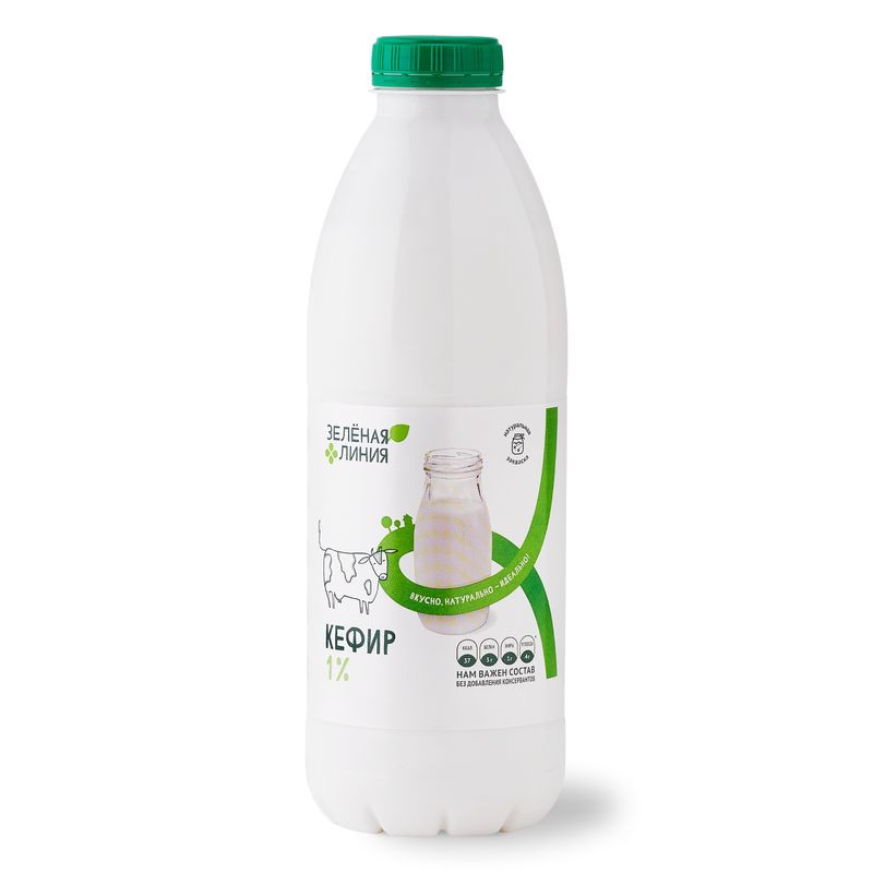 Изображение товара Кефир 1% Зеленая Линия 900г натуральный низкожирный продукт
