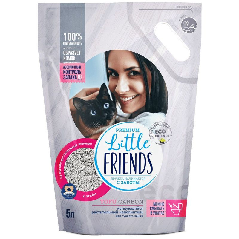 Изображение товара Наполнитель для кошачьего туалета Little Friends Tofu Carbon, комкующийся, 5л