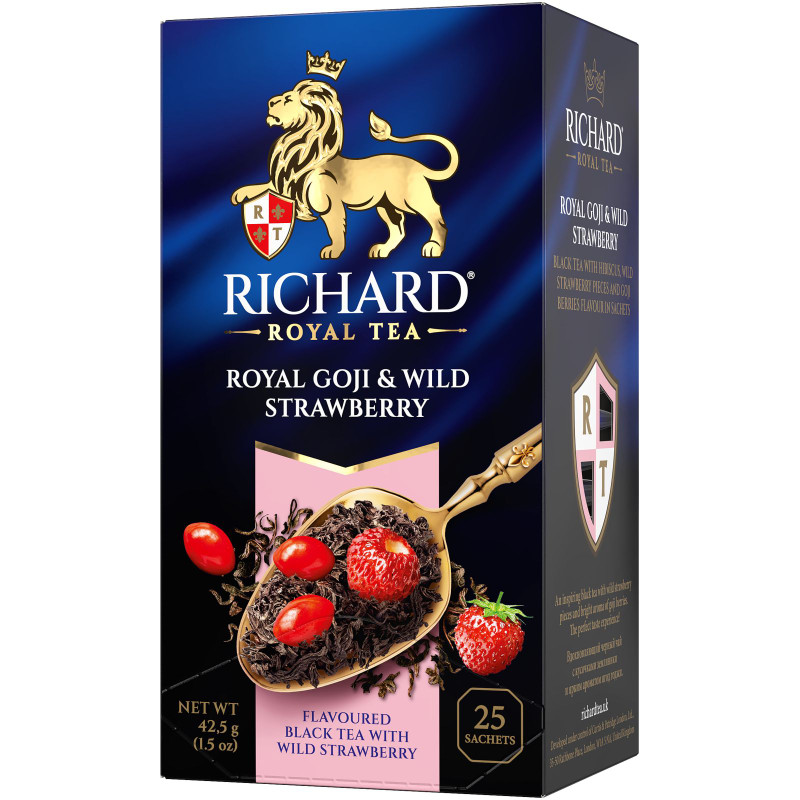 Изображение товара Чай чёрный Richard байховый с гибискусом, кусочками земляники и ароматом ягод годжи, 25х1,7г
