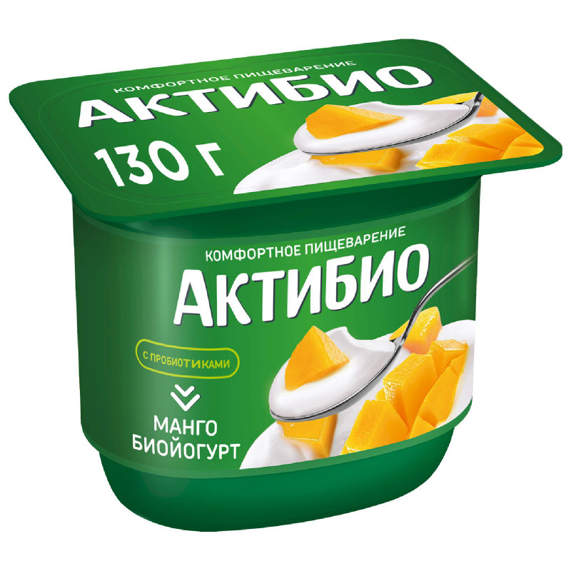 Изображение товара Биойогурт Актибио Манго обогащенный бифидобактериями 3%, 130г
