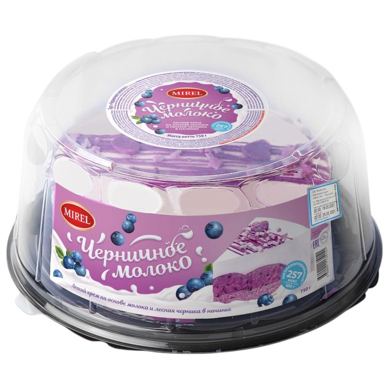 Изображение товара Мирэль Торт Черничное молоко дефростированный 750г воздушный с ягодами и сливочным кремом