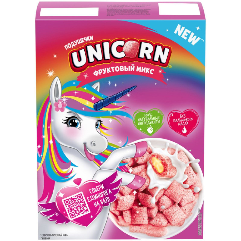 Изображение товара Завтрак готовый Unicorn Подушечки со вкусом фруктовый микс, 200 г