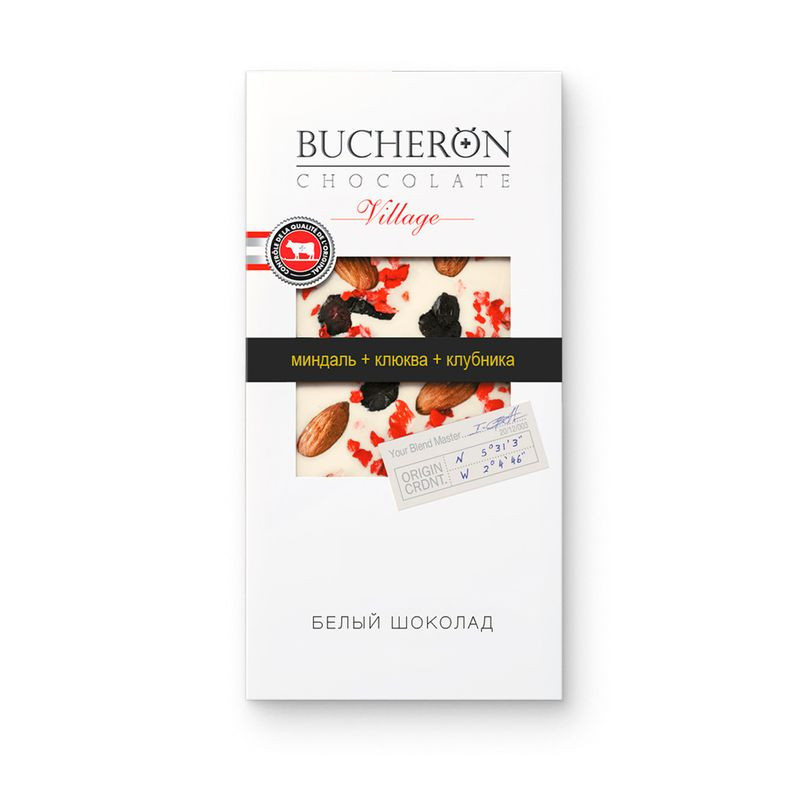 Изображение товара Белый шоколад Bucheron Village с миндалем, клюквой и клубникой 85г