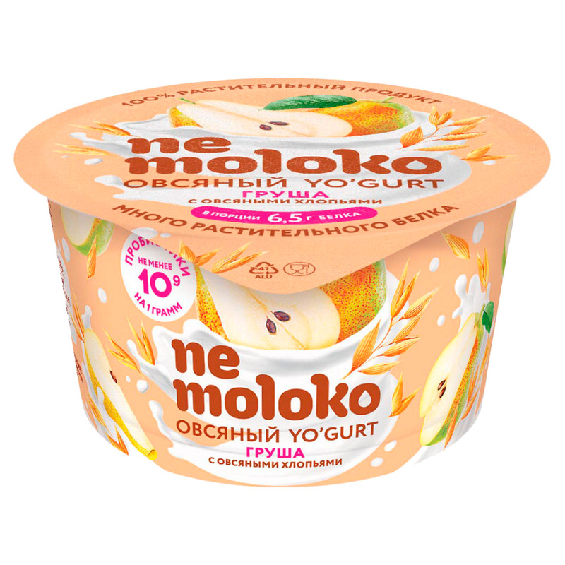 Изображение товара Продукт овсяный Nemoloko Yogurt груша-овсяные хлопья обогащённый для детского питания, 130г