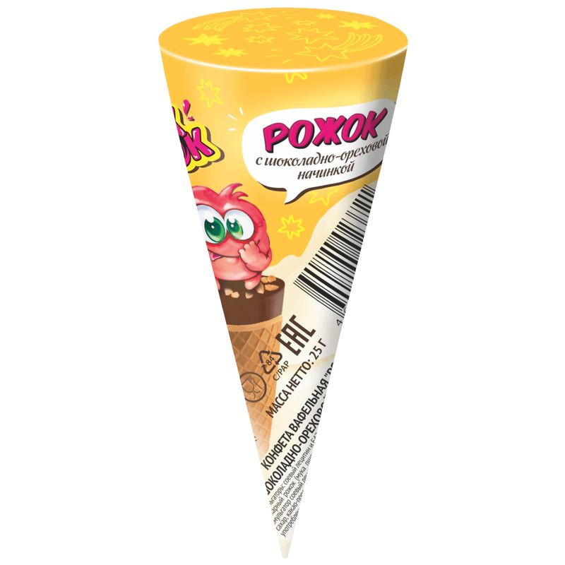 Изображение товара Конфета Мок-Мок Рожок вафельная с шоколадно-ореховой начинкой 25 г